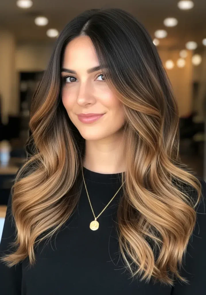 Wavy Dark Caramel Balayage Dark Caramel Balayage Hair Color