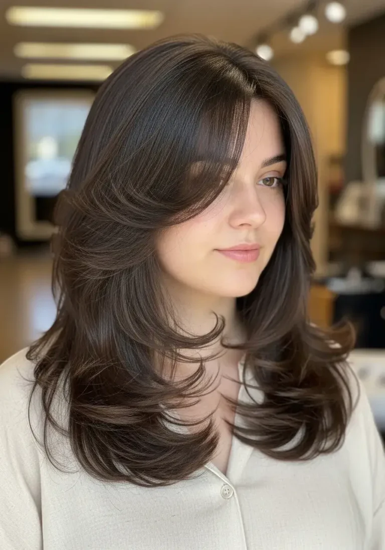 Long Hair with Face-Framing Layers Round Face Haircut