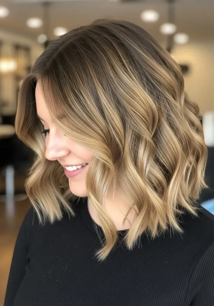 Long Wavy Lob Extension Round Face Haircut