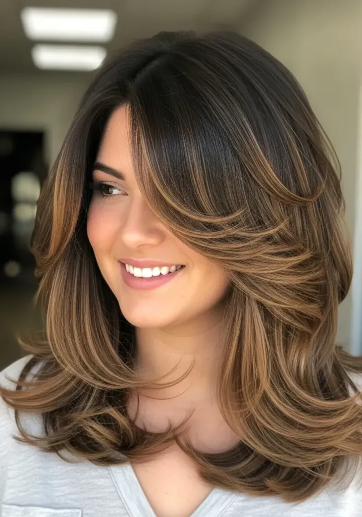 Long Textured Layers Round Face Haircut