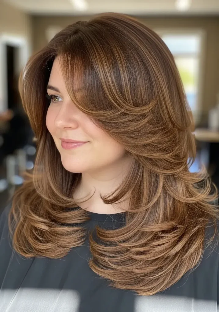 Long Feathered Layers Round Face Haircut