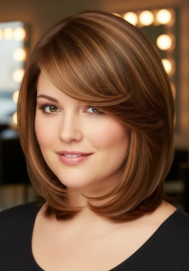 Textured Shoulder-Length Cut Haircut for Chubby Faces