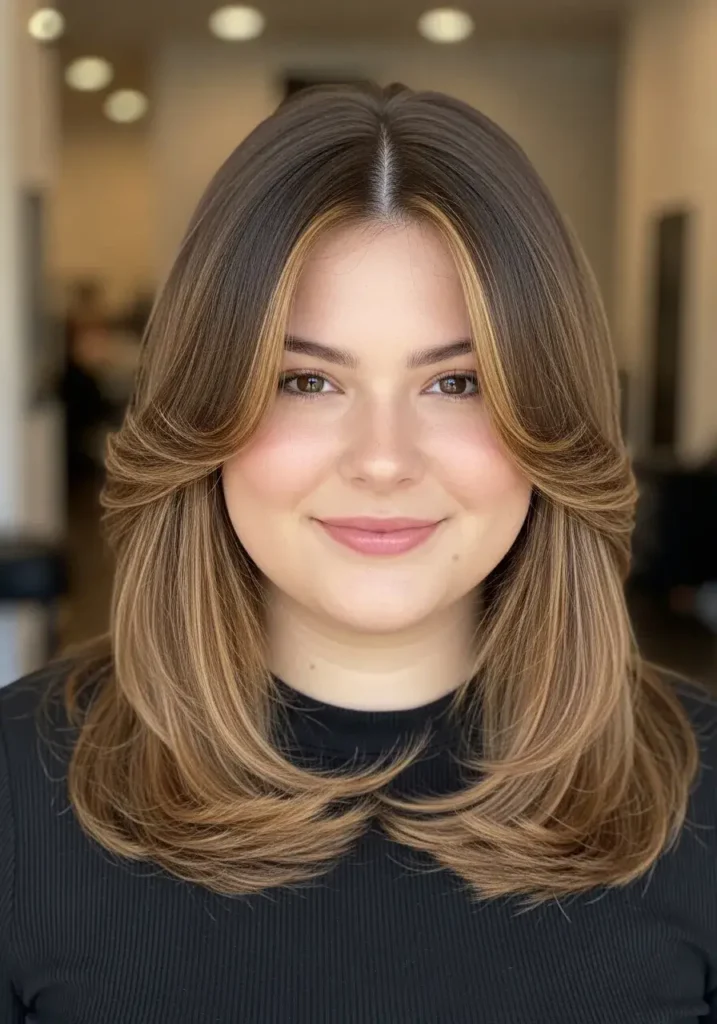 Layered Cut with Highlights Haircut for Chubby Faces