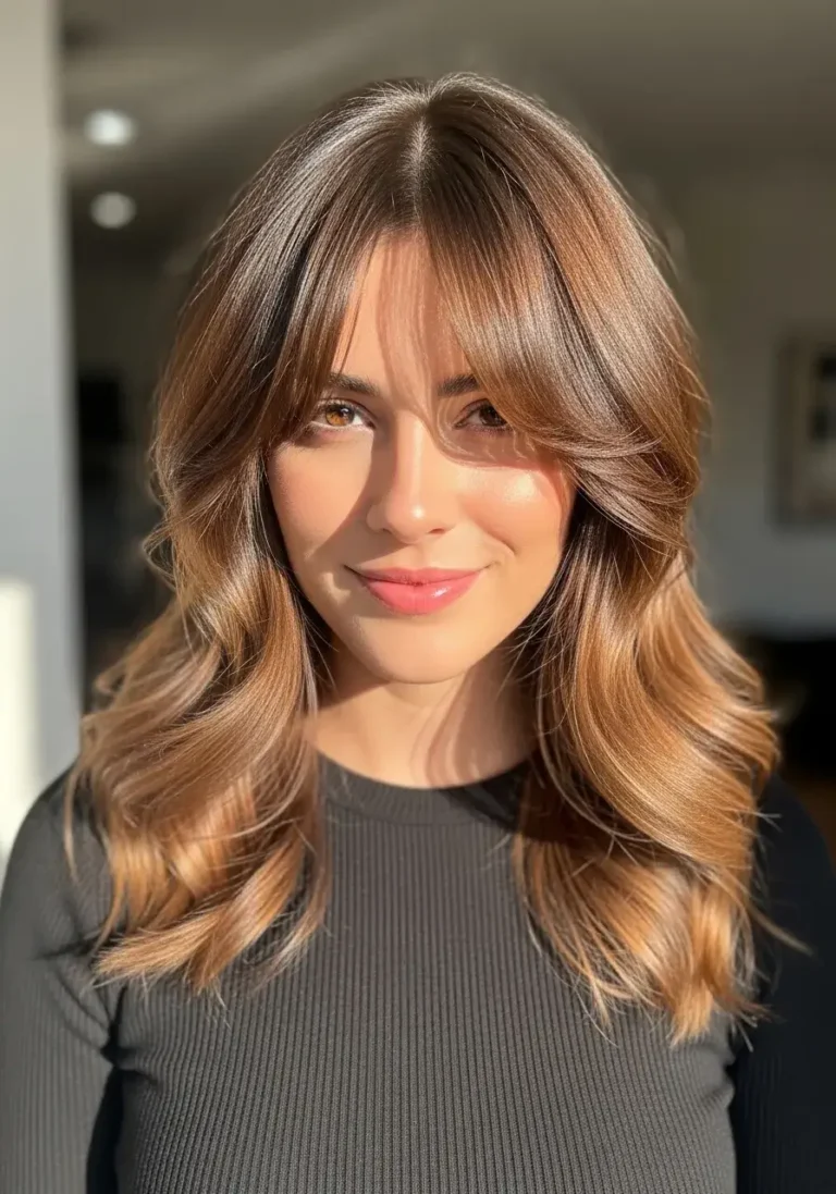 Long Bob with Curtain Bangs Hairstyle for Thick Hair