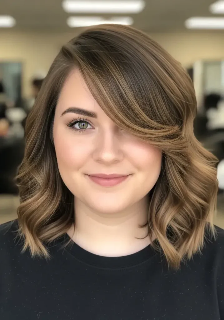 Side-Parted Medium Length Haircut for Round Faces Side-Parted Medium Length Haircut for Round Faces