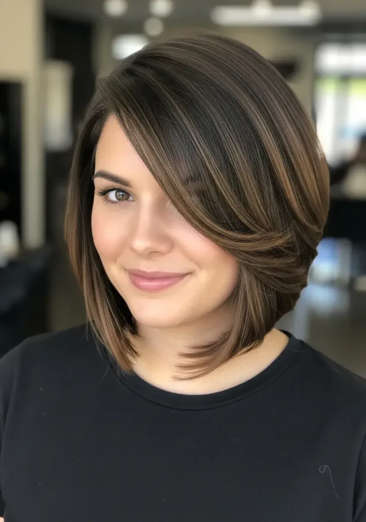 Angled Bob Medium Length Haircut for Round Faces Angled Bob Medium Length Haircut for Round Faces