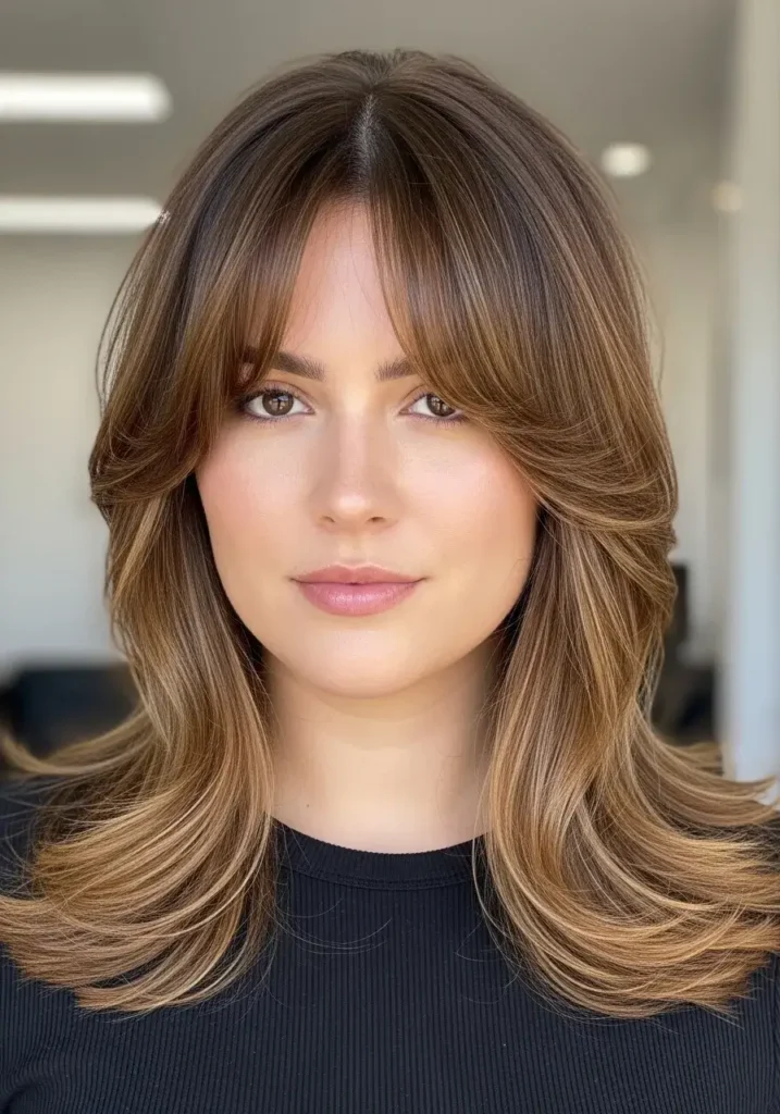 Curtain Bangs with Medium Layers Medium Length Haircut for Round Faces Curtain Bangs with Medium Layers Medium Length Haircut for Round Faces