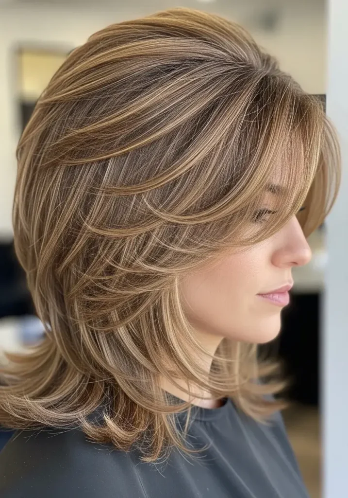 Layered Cut with Volume at Crown Medium Length Haircut for Round Faces Layered Cut with Volume at Crown Medium Length Haircut for Round Faces