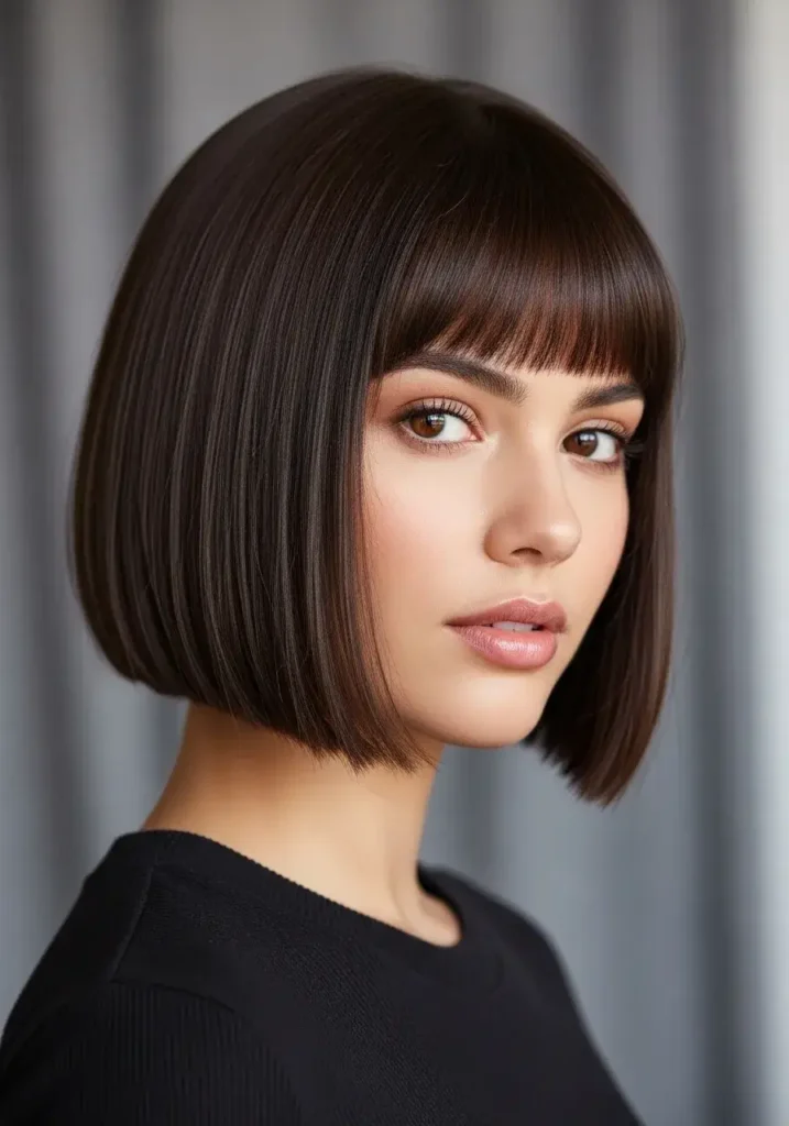 Blunt Bob with Straight Short Haircut with Bangs Blunt Bob with Straight Short Haircut with Bangs