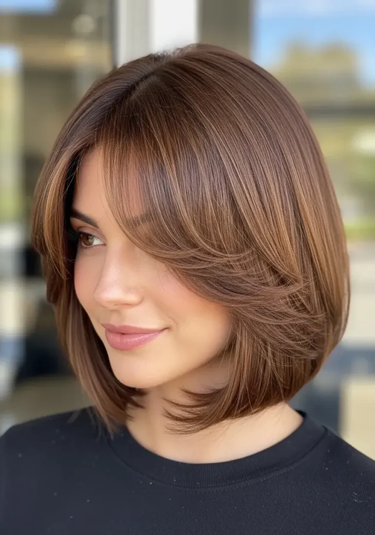 Bob with Curtain Fringe and Layers Bangs Hairstyle