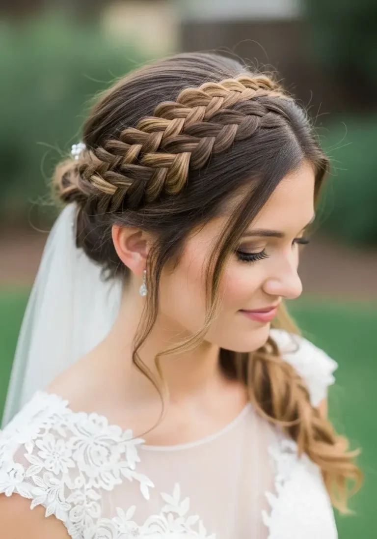 Braided Crown Simple Wedding Hairstyle