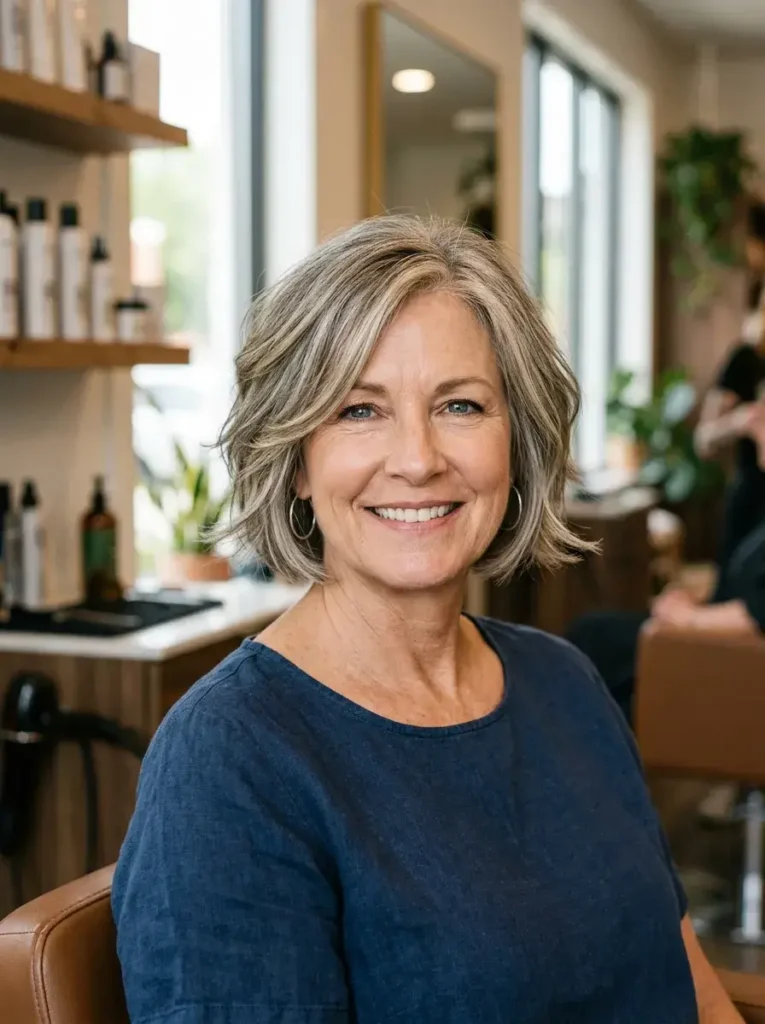 Chin-Length Layered Bob Haircut for Women Over 50 Chin-Length Layered Bob Haircut for Women Over 50