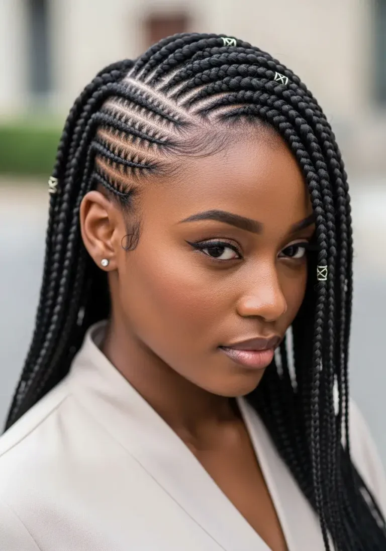 Classic Side-Parted Fulani Braids Hairstyle