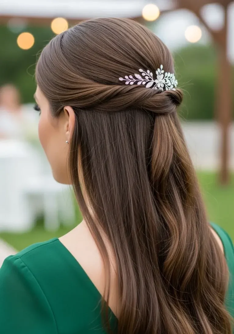 Classic Straight Style Wedding Guest Hairstyle for Long Hair