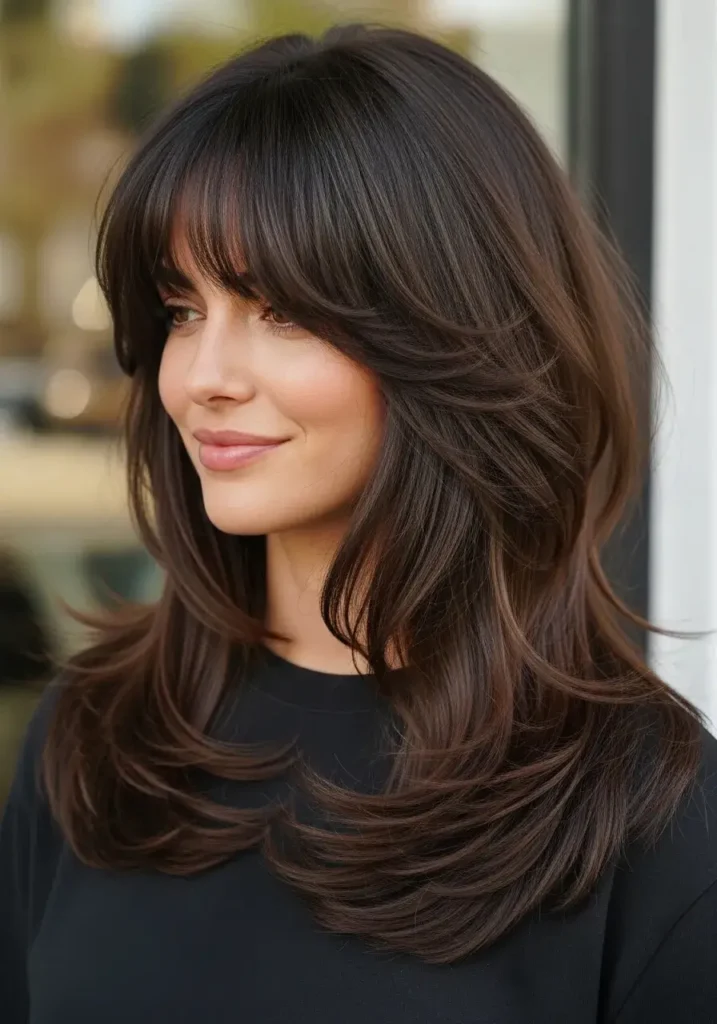 Curtain Bangs Choppy Layered Haircut for Long Hair