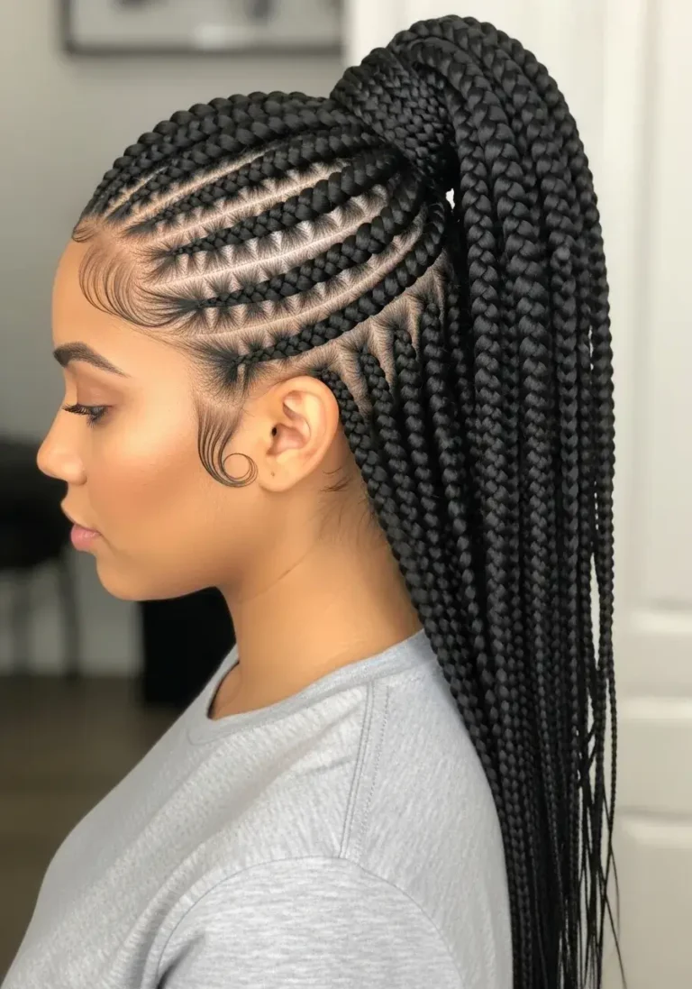 Half Ponytail Jumbo Box Braids Hairstyle