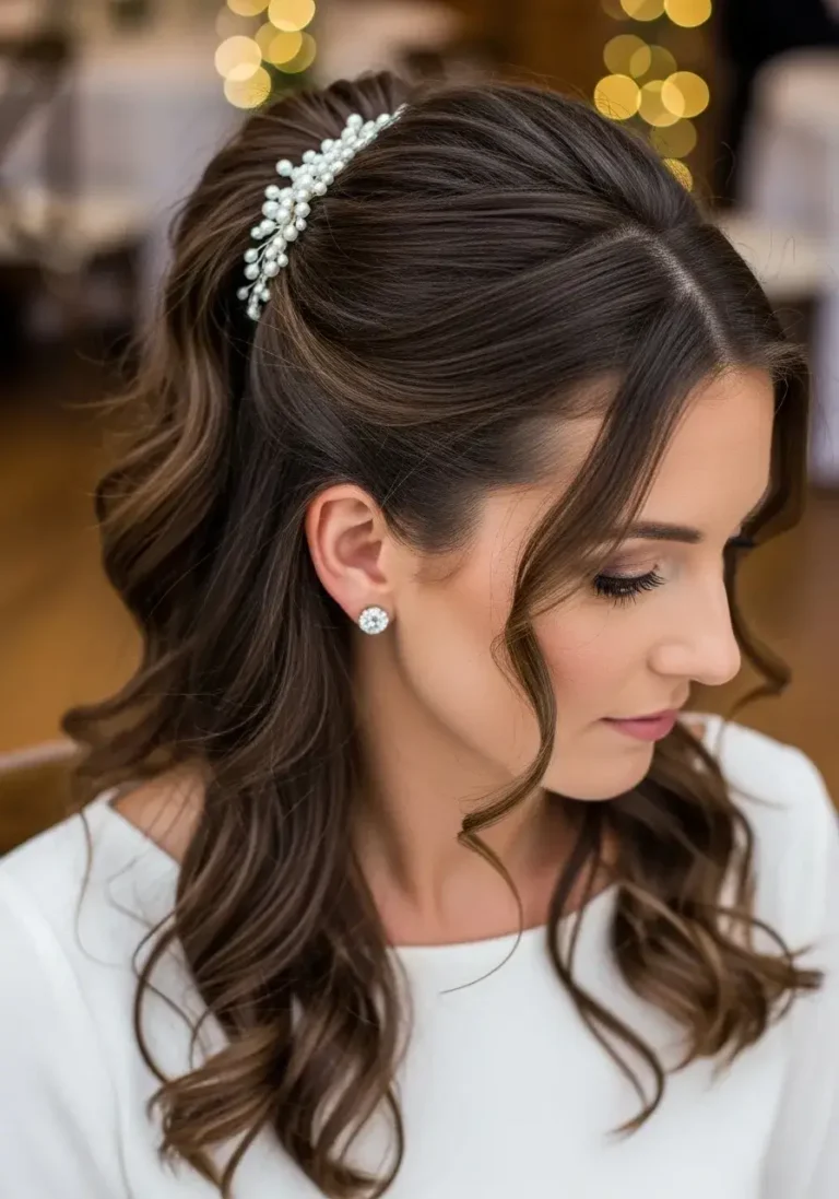 Half Up Half Down Style Hairstyles for Medium Length Hair for Wedding