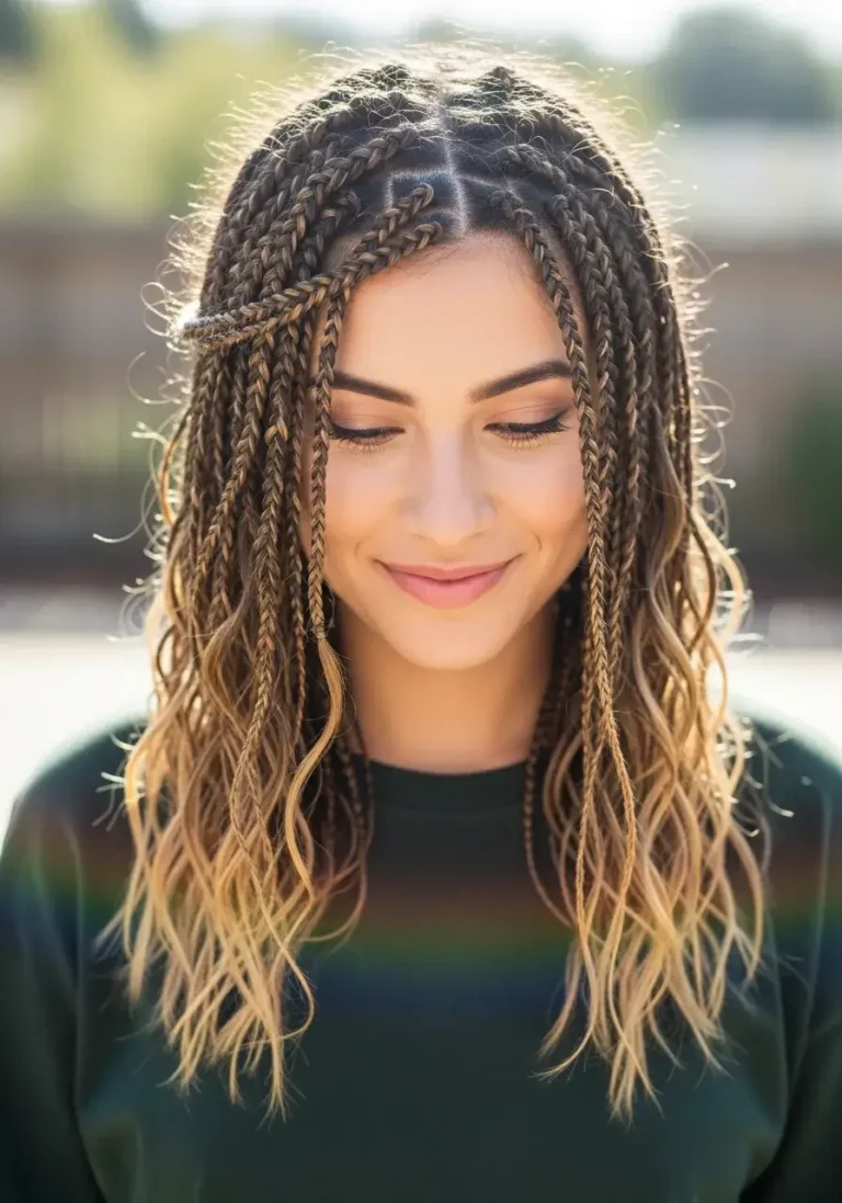 Highlights Medium Boho Knotless Braids Hairstyle