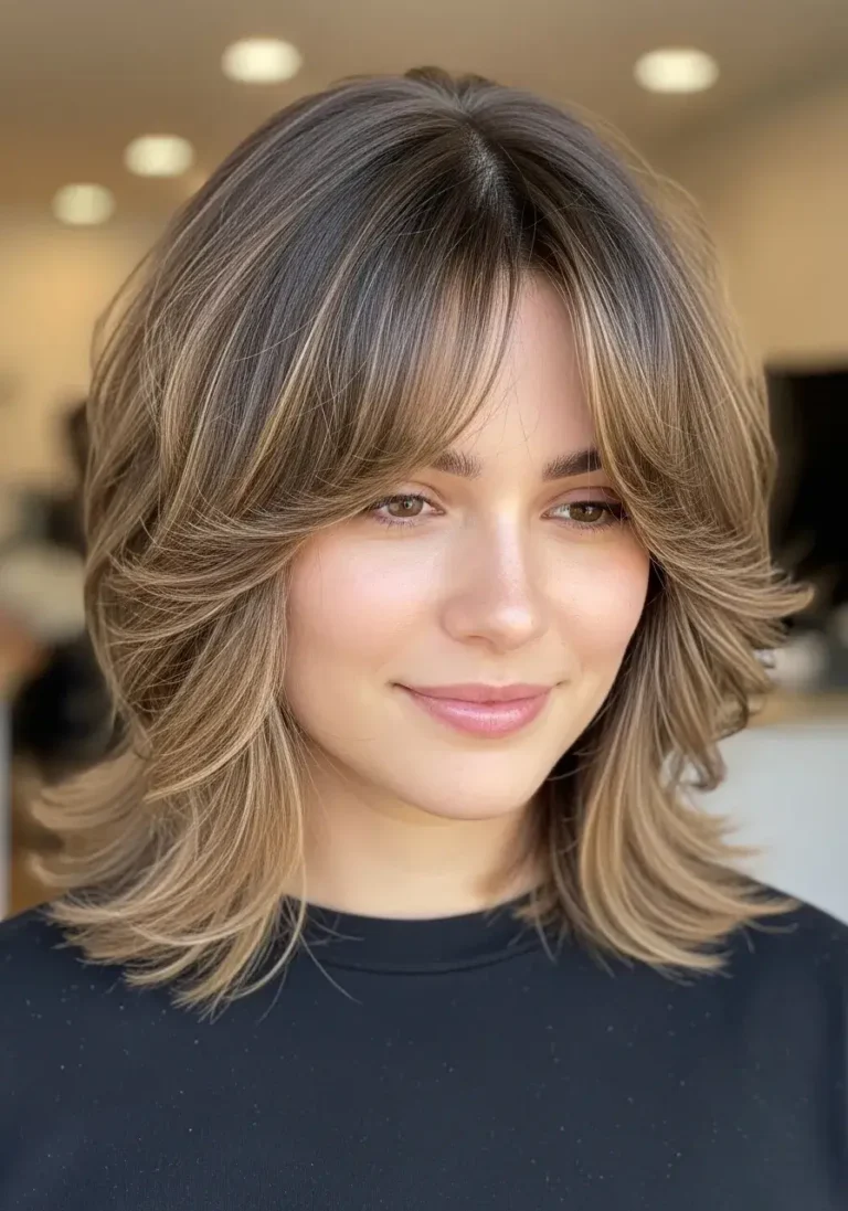 Layered Cut with Curtain Short Haircut with Bangs