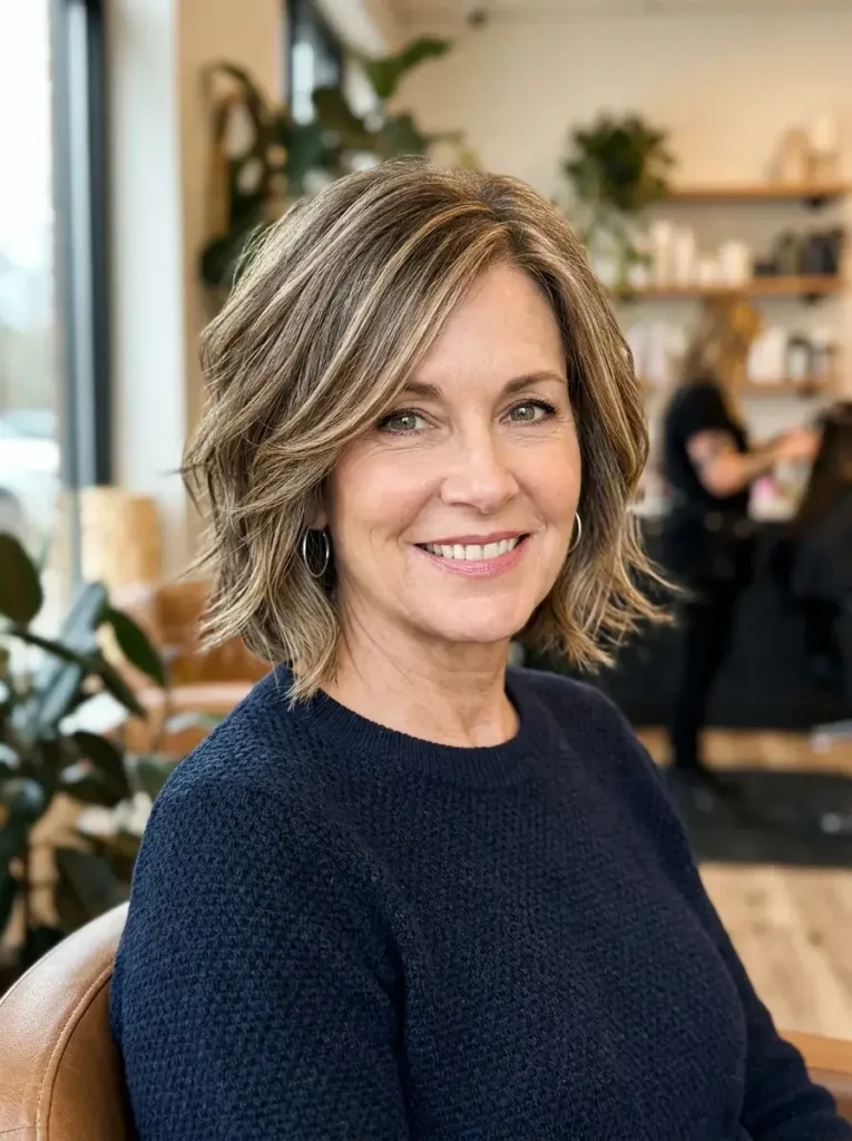 Layered Bob with Highlights Haircut for Women Over 50 Layered Bob with Highlights Haircut for Women Over 50\