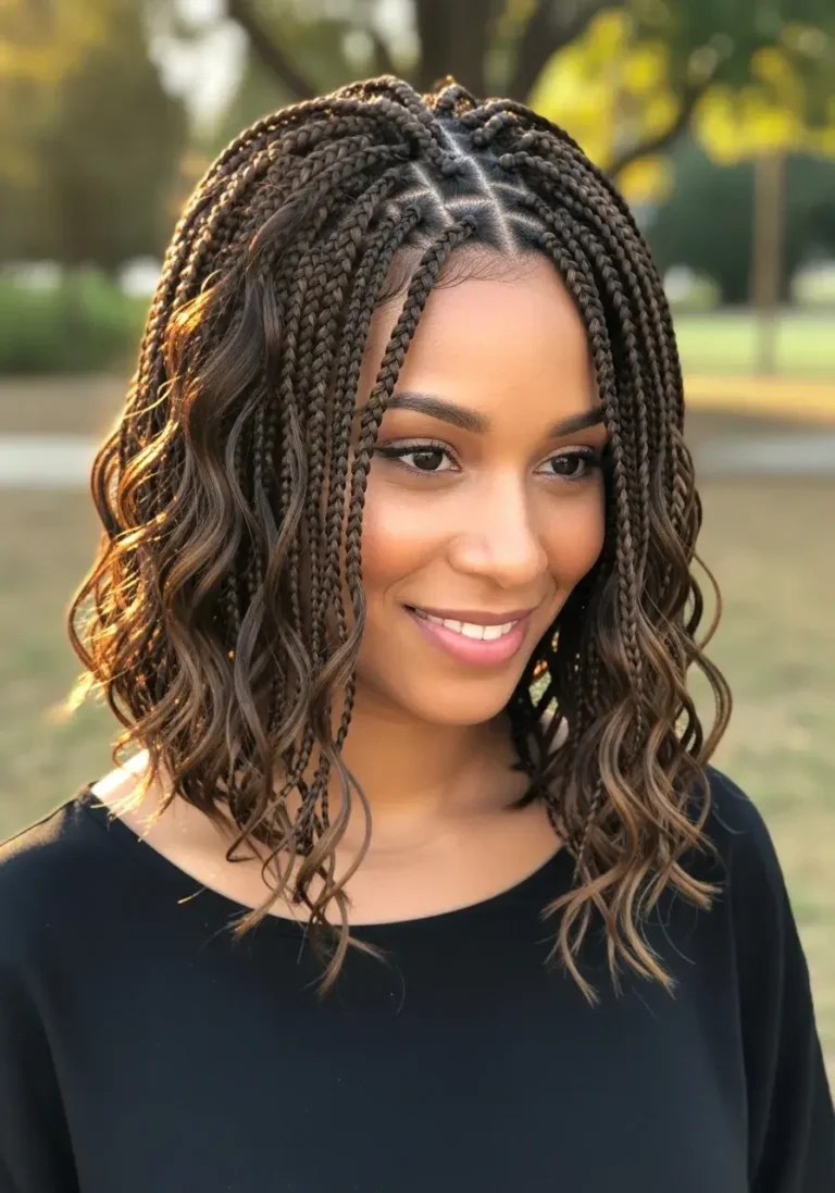 Natural Texture Short Boho Knotless Braids Hairstyle