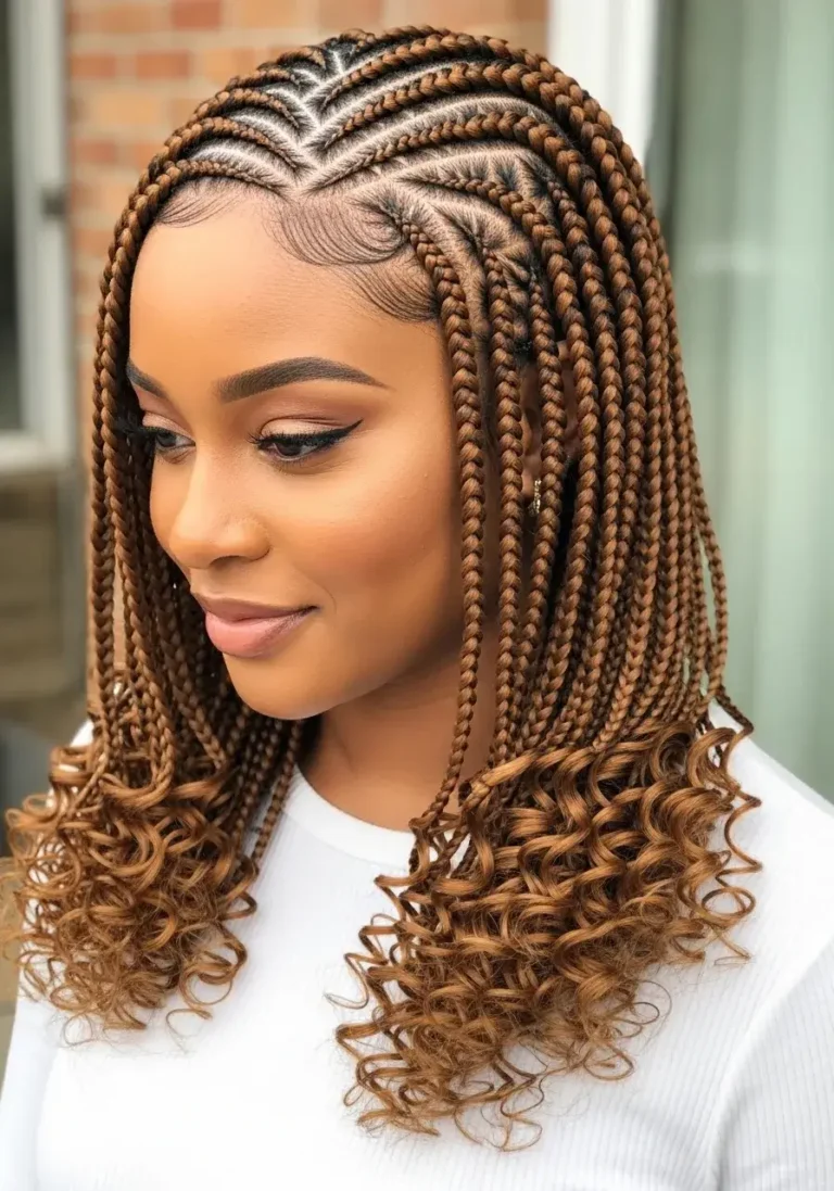 Shoulder Length Fulani Braids With Curls Hairstyle