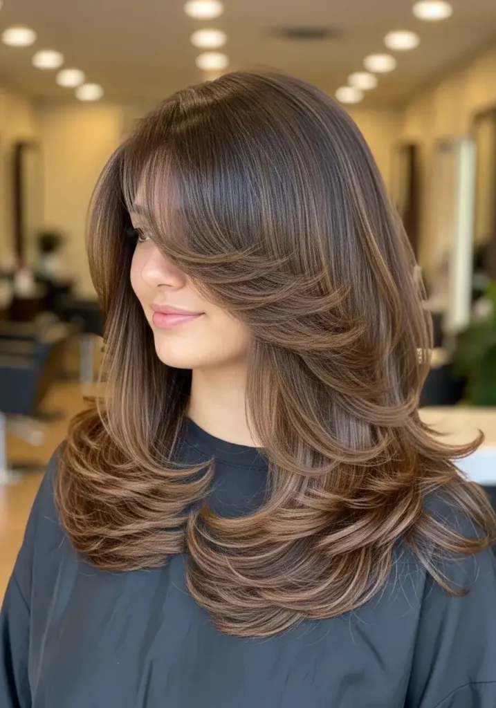 Side Bangs Long Layered Haircut for Thick Hair