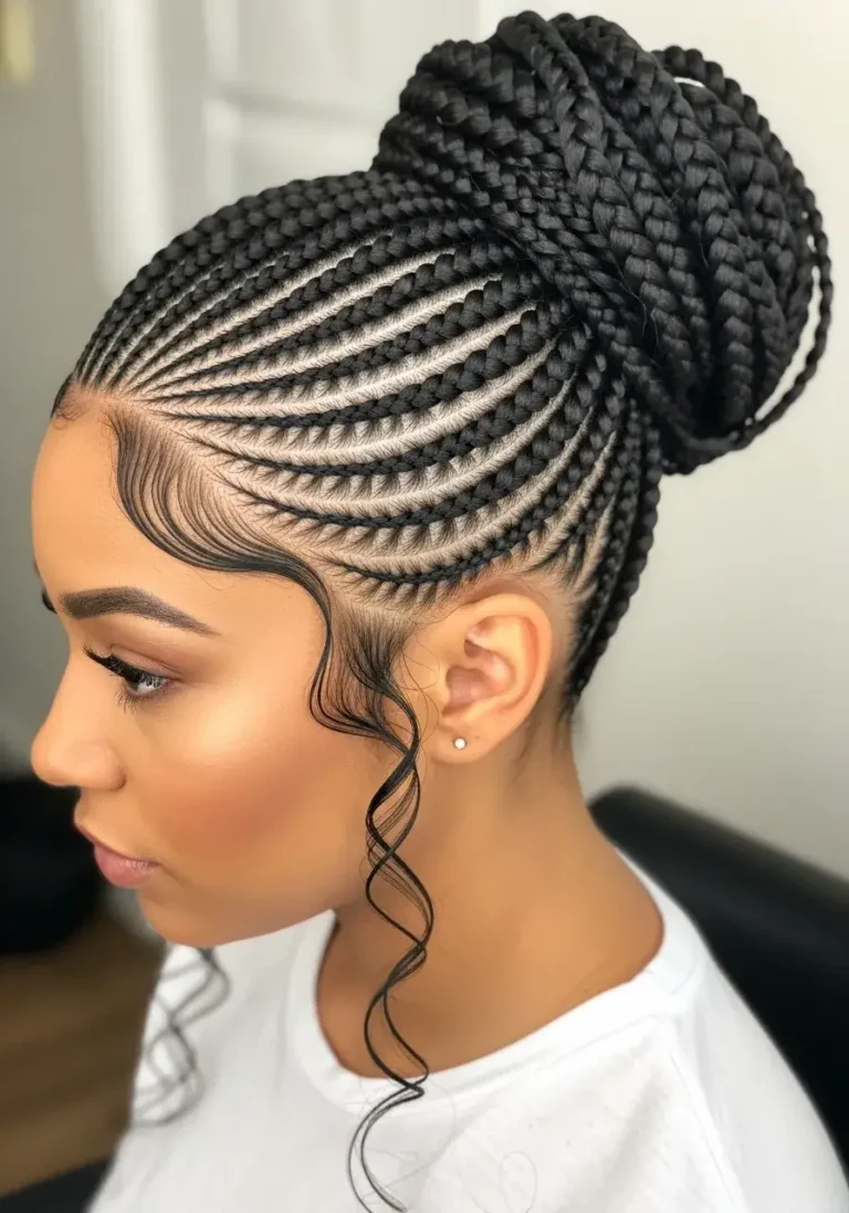 Side Bun Feed In Braids Hairstyle