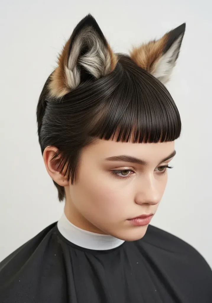 Sleek Haircut Wolf with Bangs