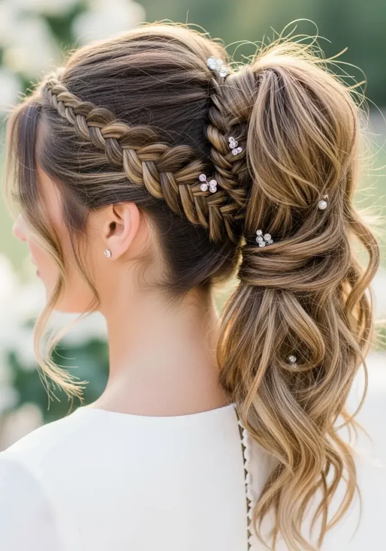 Textured Braided High Ponytail Wedding Hairstyle