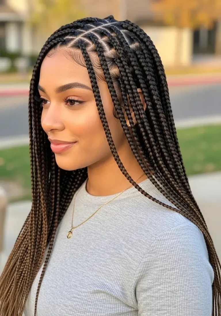 Triangle Part Knotless Braids Hairstyle