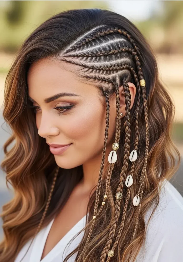 Zig-Zag Cornrows with Long Waves Fulani Braids Boho Hairstyle