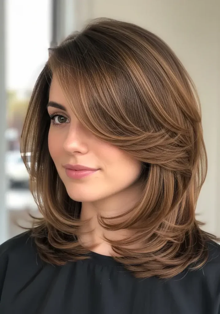Layered Hair with Side Part Haircut for Medium Hair