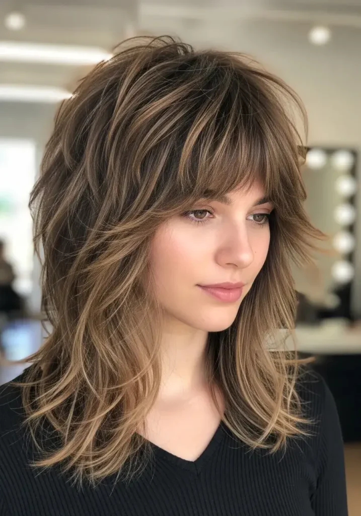 Textured Wolf Cut with Bangs