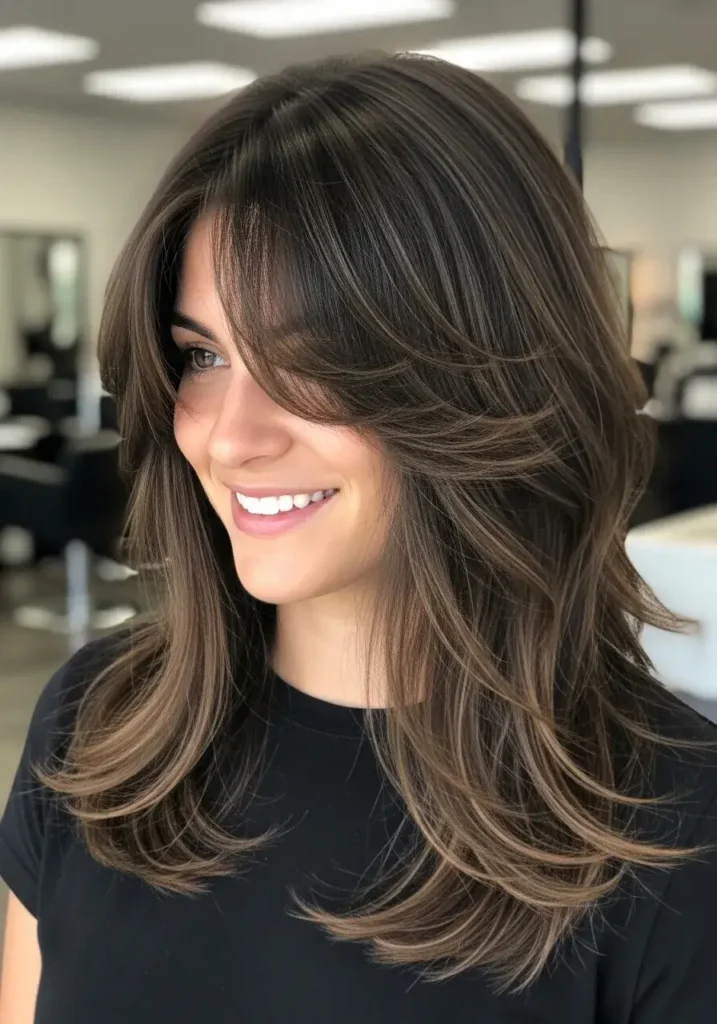 Choppy Layers with Long Bangs Haircut Choppy Layers with Long Bangs Haircut