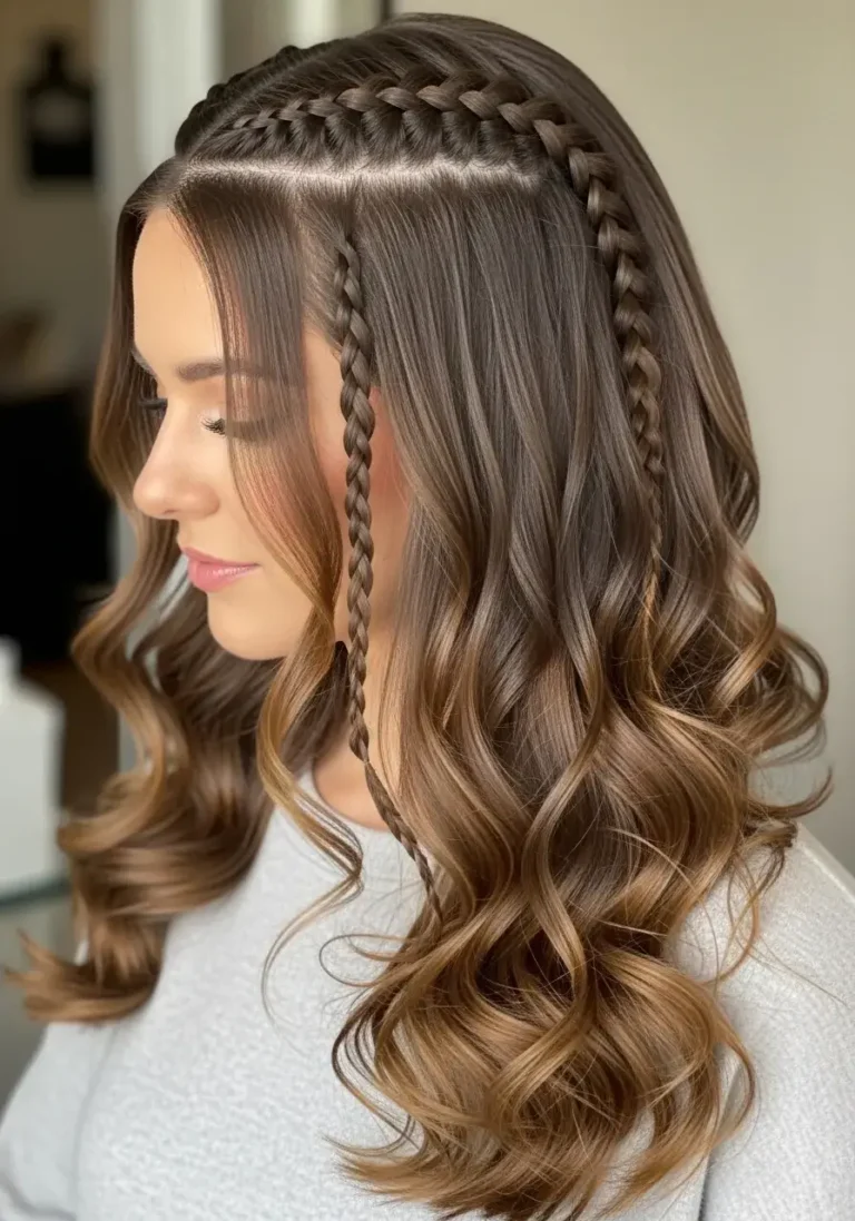 Classic Center-Part Braids with Loose Curls
