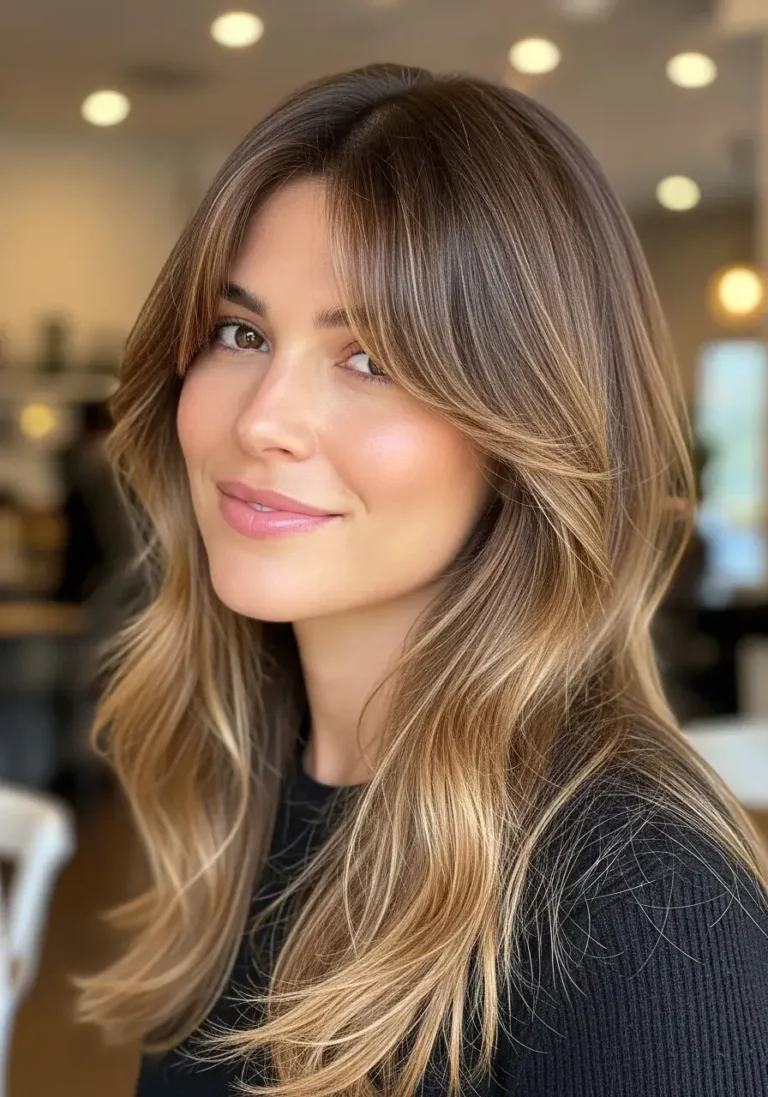 Long Layers with Curtain Fringe Hairstyle