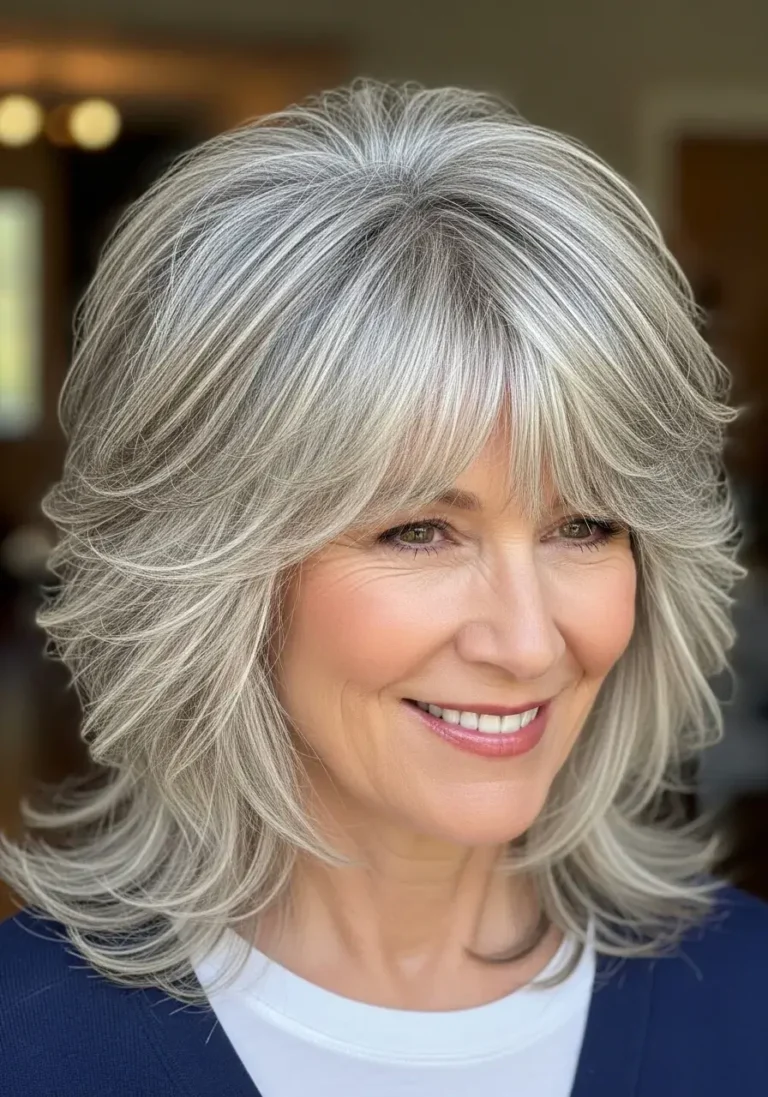 Feathered Shag with Bangs Hairstyle for Women Over 50