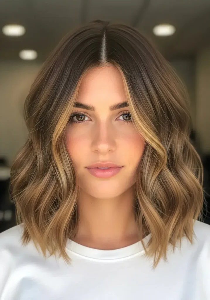 Center-Parted Wavy Long Bob Haircut