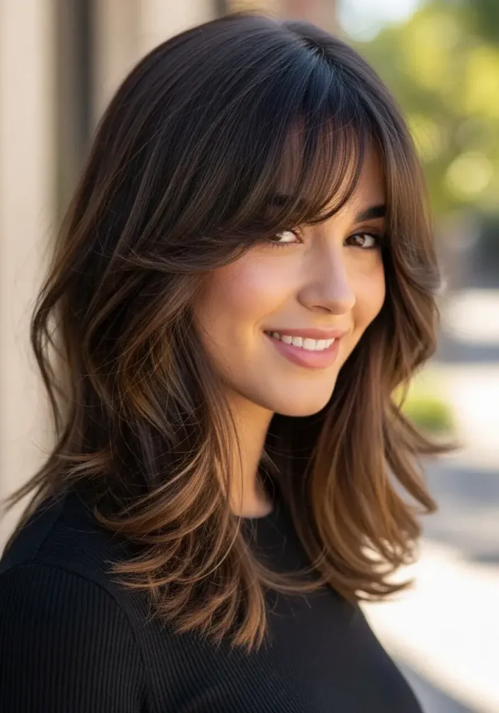 Layered Long Bob with Soft Bangs Haircut