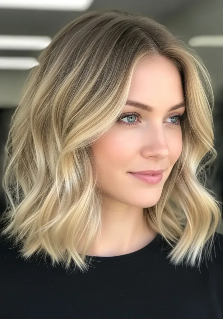 Blonde Long Bob with Shadow Roots Haircut