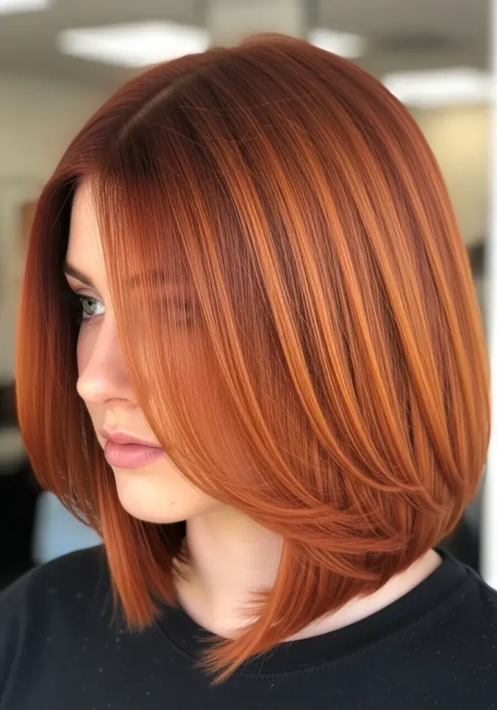 Copper-Toned Long Bob Haircut