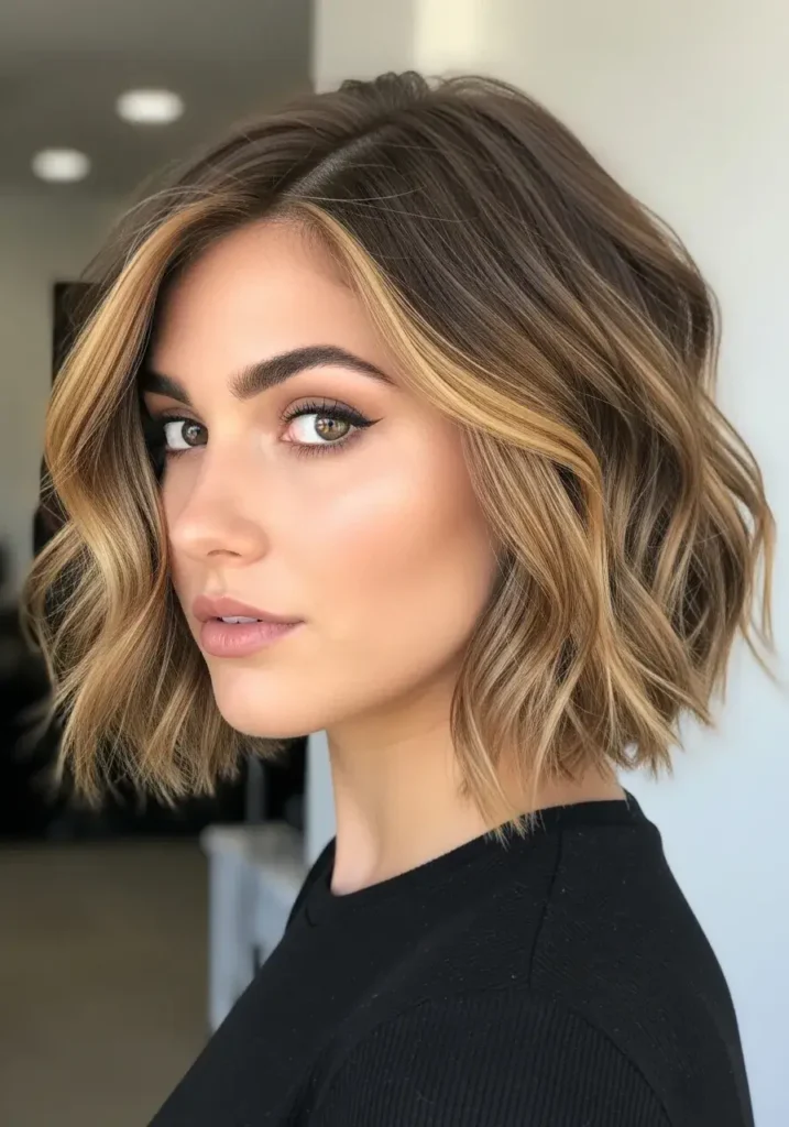 Textured Angled Bob with Face-Framing Highlights Haircut