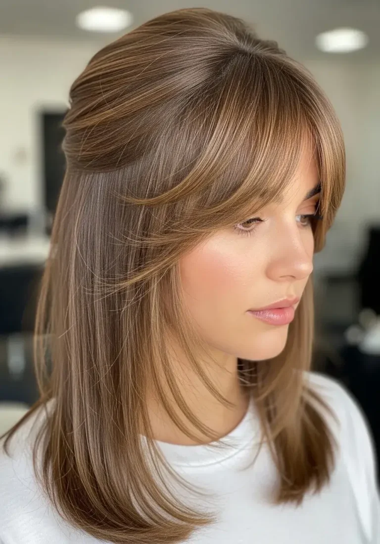 Feathered Fringe with Sleek Sides Hairstyle