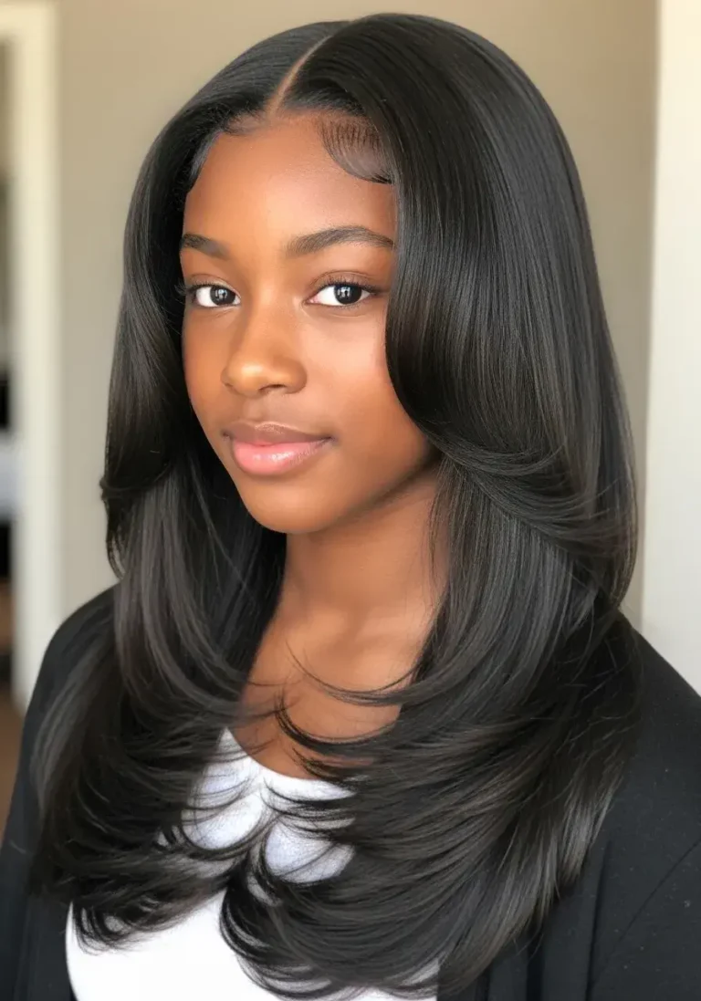 Long Straightened Hair with Middle Part Hairstyle for Black Girls