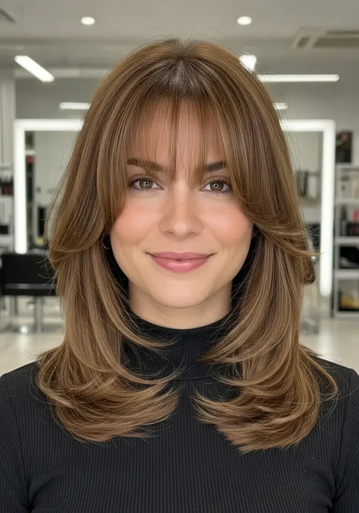 Medium Layered Haircut with Bangs
