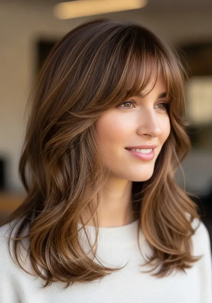Medium Layered Haircut with Curtain Bangs