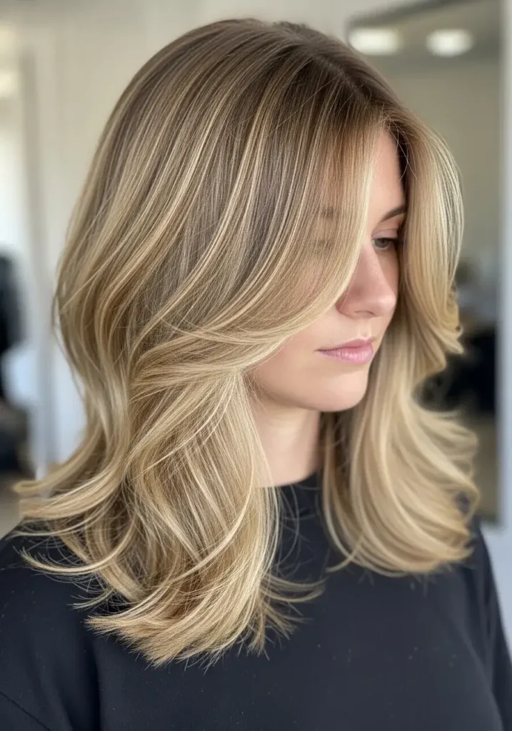 Layered Haircut with Soft Waves Medium Length Haircut