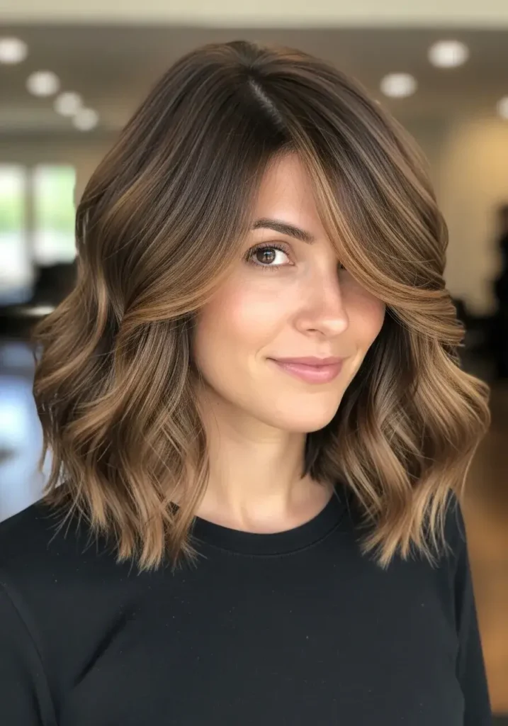 Side-Parted Wavy Long Bob Haircut