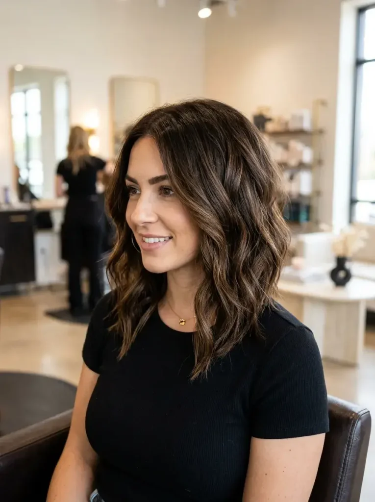 Angled Lob with Layers Haircut for Thick Hair